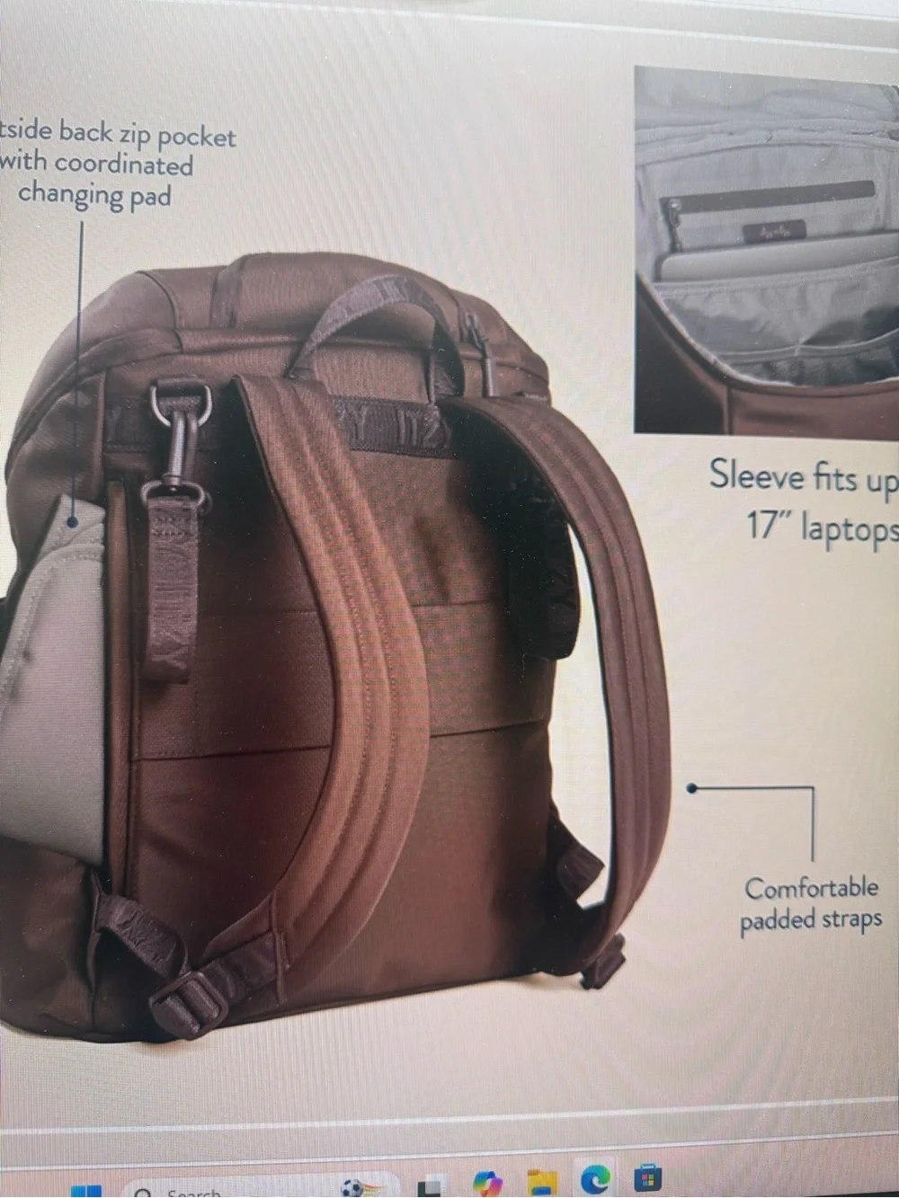 Itzy Ritzy Belong Polyester Diaper Backpack NWT Mocha